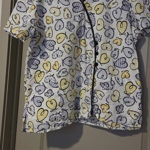 White Cross Kids Button Down Shirt - Yellow and Blue Hearts